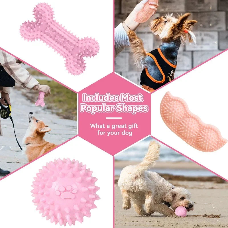 Trio Jouets à Mâcher – Hygiène Dentaire & Jeu Interactif 🦴🍩⚽🐶💛