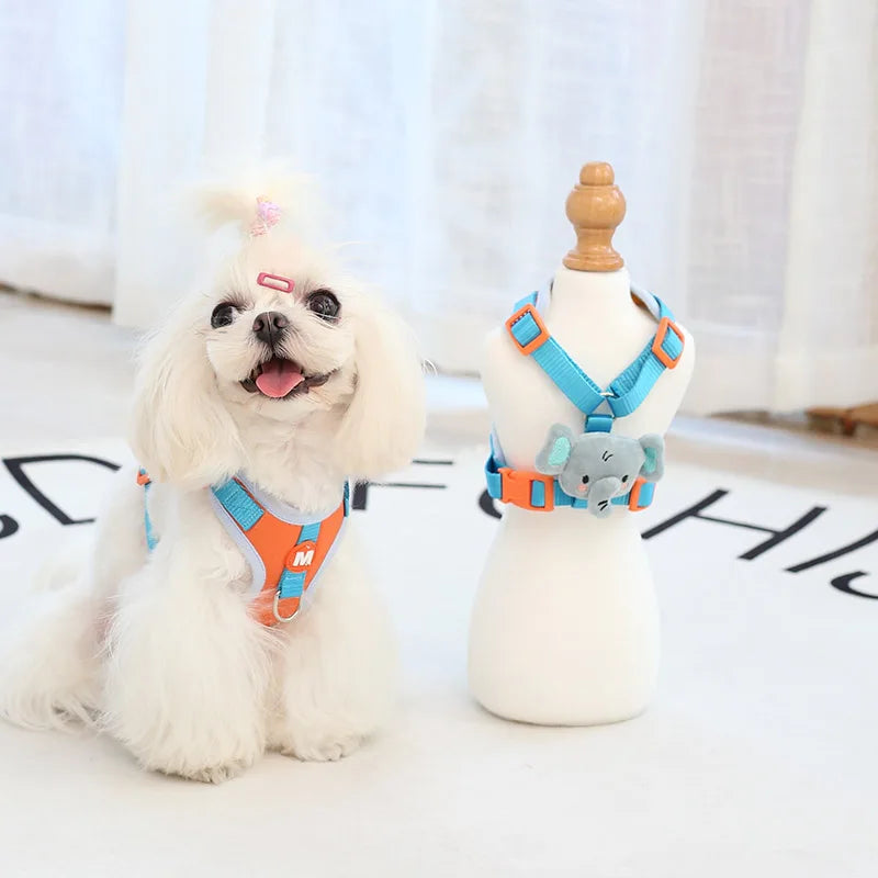 Harnais Éléphant Cartoon – Confort & Style Adorable 🐶🐘💛