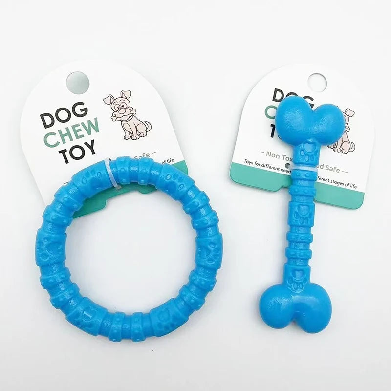 Dental Duo Toys – Bone & Anti-Boredom Ring 🦴🔵🐶💛