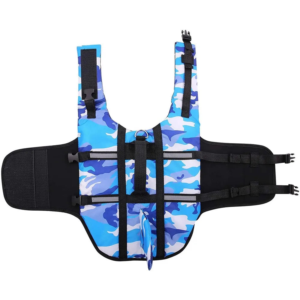 Camouflage & Shark Life Vest – Buoyancy & Summer Style 🐶🌊🦈💛