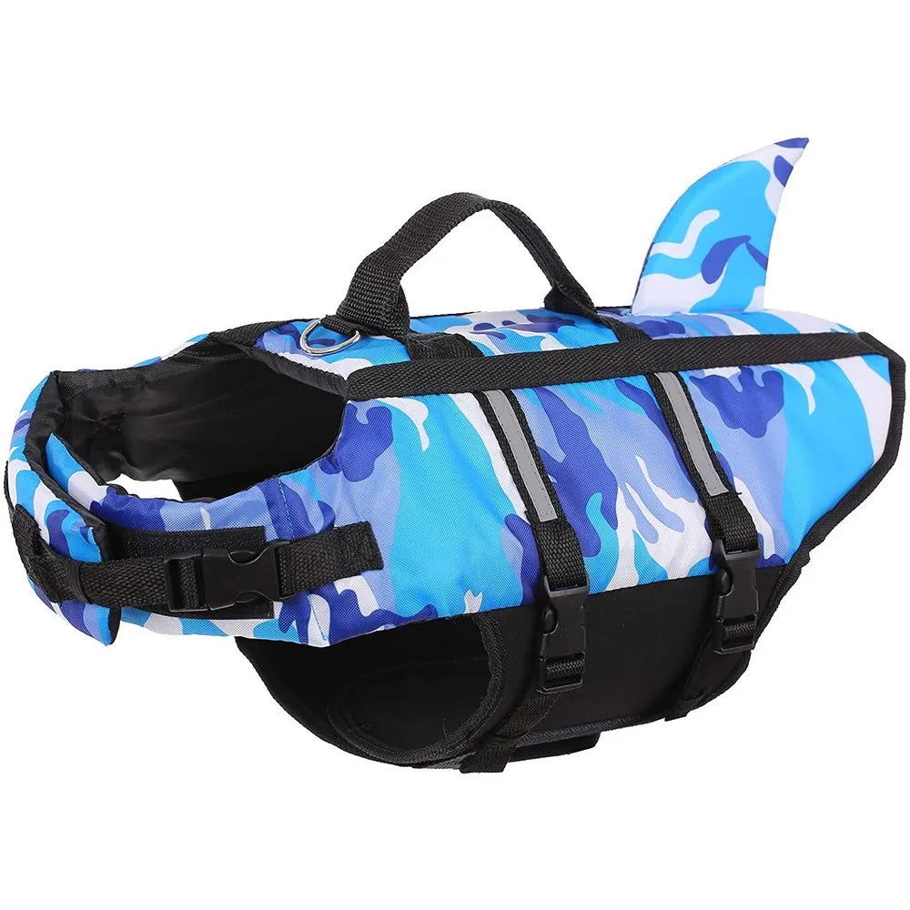 Camouflage & Shark Life Vest – Buoyancy & Summer Style 🐶🌊🦈💛
