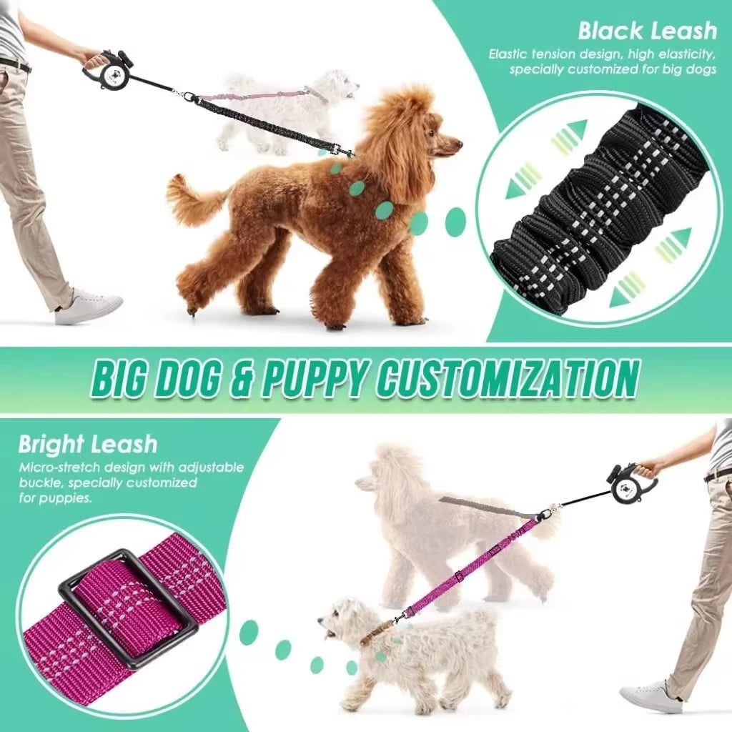 Anti-Shock Double Leash Attachment – Walk 2 Dogs Stress-Free 🐶🐶💛