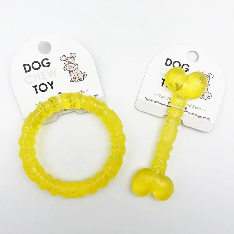 Dental Duo Toys – Bone & Anti-Boredom Ring 🦴🔵🐶💛
