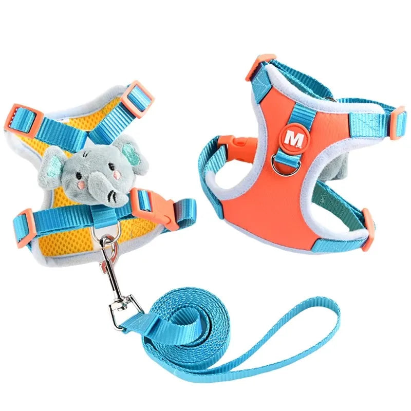 Harnais Éléphant Cartoon – Confort & Style Adorable 🐶🐘💛