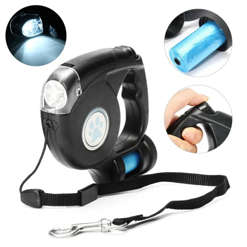 Laisse Rétractable 4.5M avec LED & Distributeur de Sacs – Liberté & Contrôle Total 🐶💡
