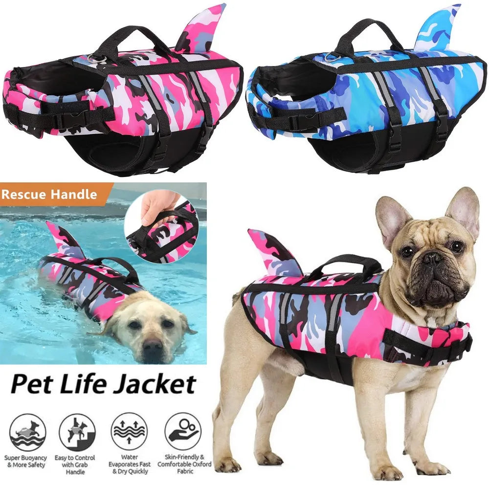 Gilet de Sauvetage Camouflage & Requin – Flottabilité & Style Été 🐶🌊🦈💛