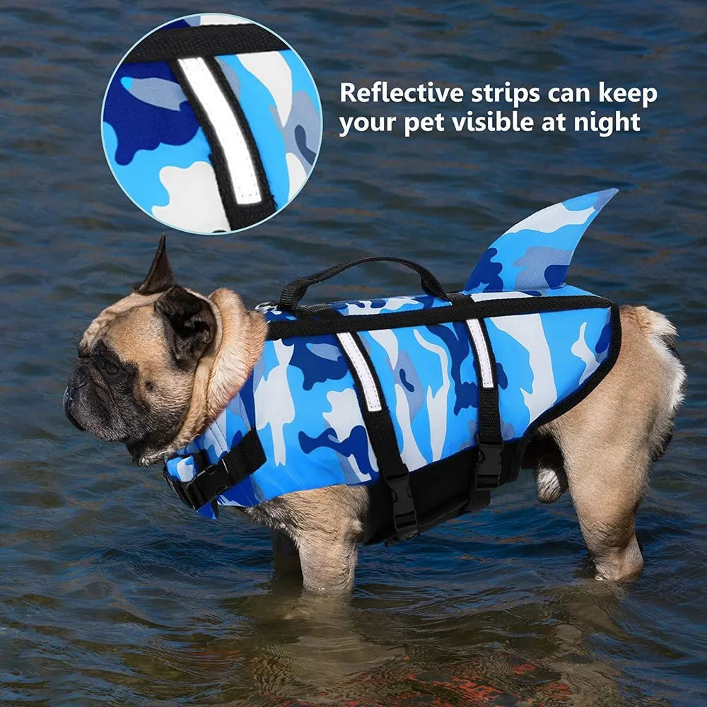 Camouflage & Shark Life Vest – Buoyancy & Summer Style 🐶🌊🦈💛