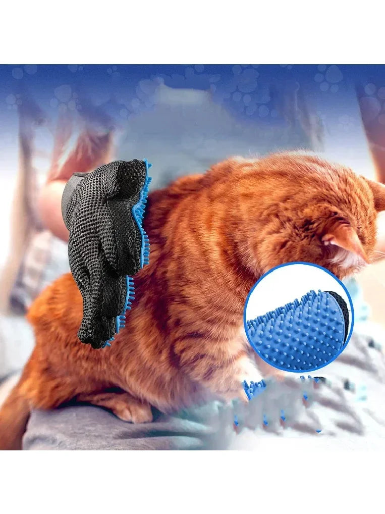 Pet Grooming Kit for Dog Cat Rabbit Fur 2-Sided Grooming Brush Bath Cleaning Glove De-Shedding De-Matting Pet Hair