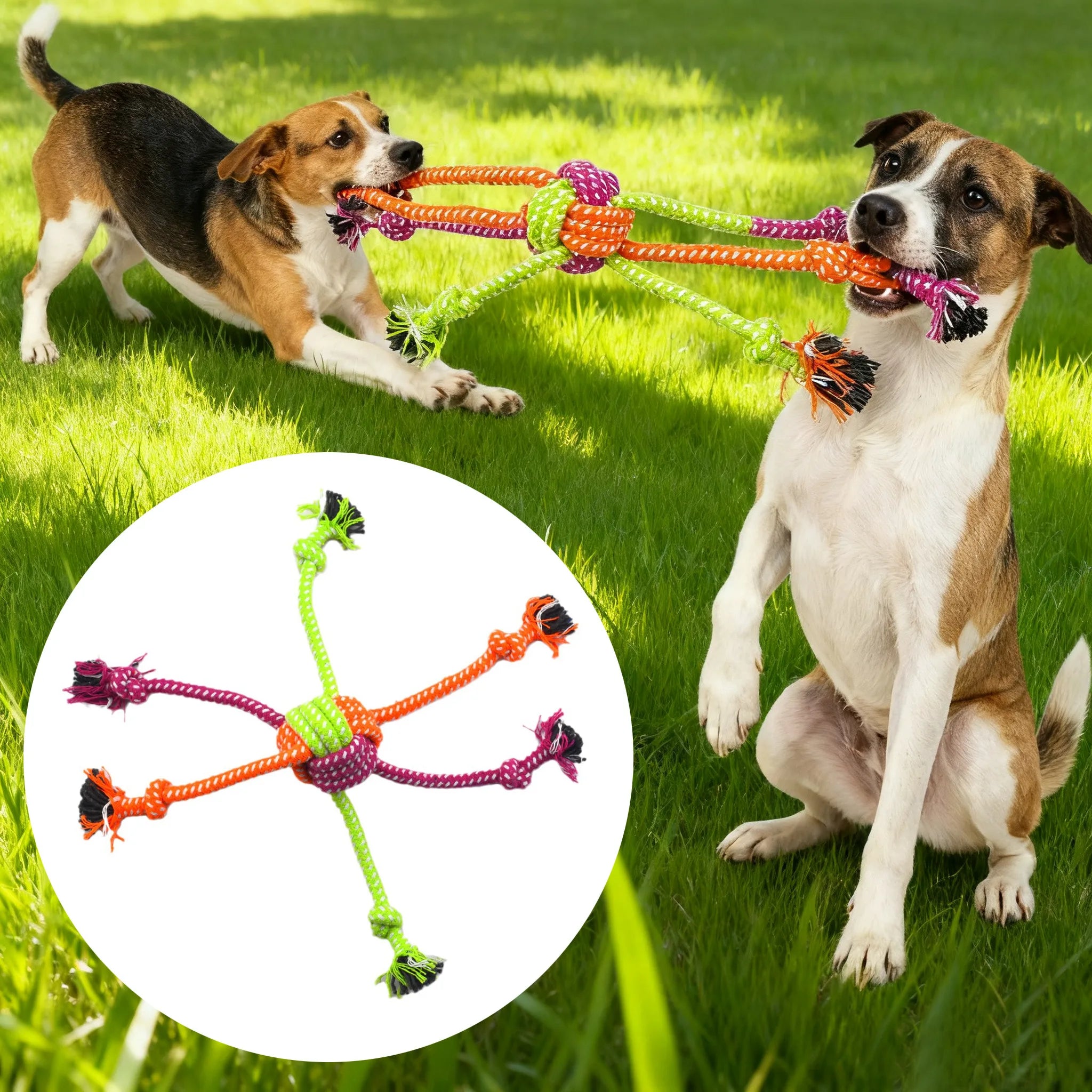 Jouet Corde Nœud Coloré – Anti-Stress & Jeu Résistant 🐶🟢🟠💛