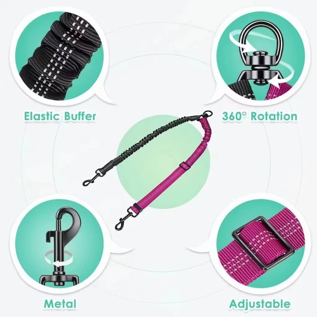Anti-Shock Double Leash Attachment – Walk 2 Dogs Stress-Free 🐶🐶💛