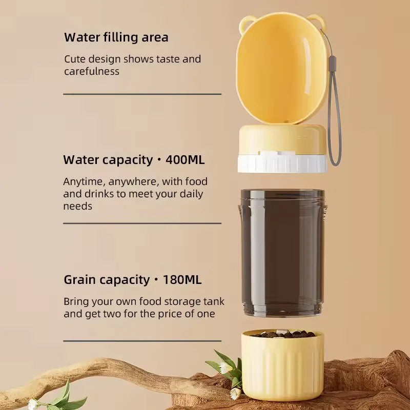 Bouteille 2-en-1 Eau & Nourriture – Hydratation & Repas en Déplacement 🚶‍♂️🐶💛