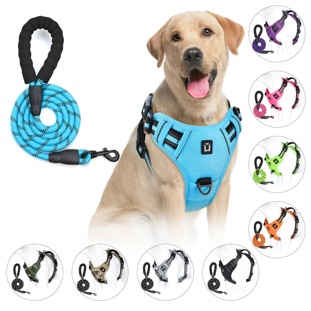 Harnais Anti-Traction + Laisse 1.5 m – Contrôle & Confort Total 🐶💛