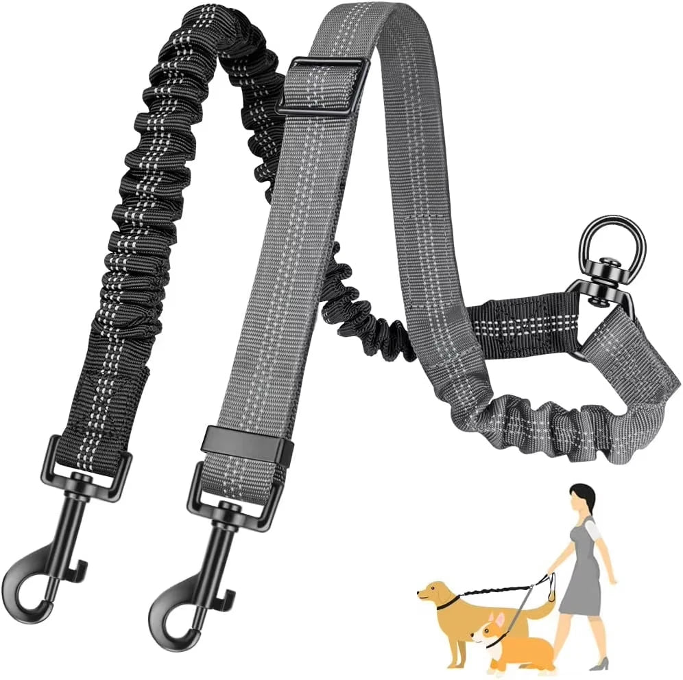 Anti-Shock Double Leash Attachment – Walk 2 Dogs Stress-Free 🐶🐶💛