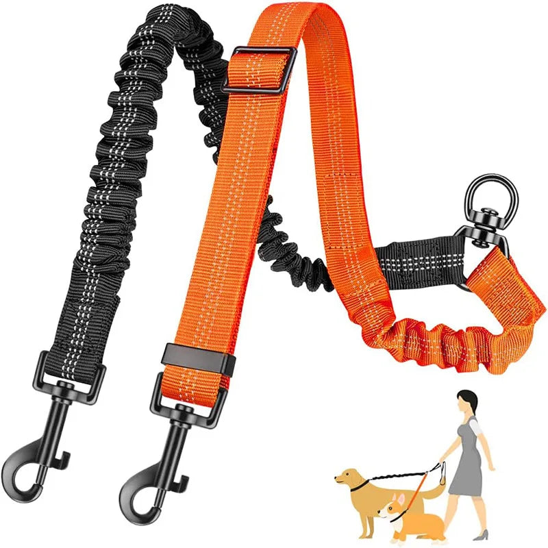 Anti-Shock Double Leash Attachment – Walk 2 Dogs Stress-Free 🐶🐶💛