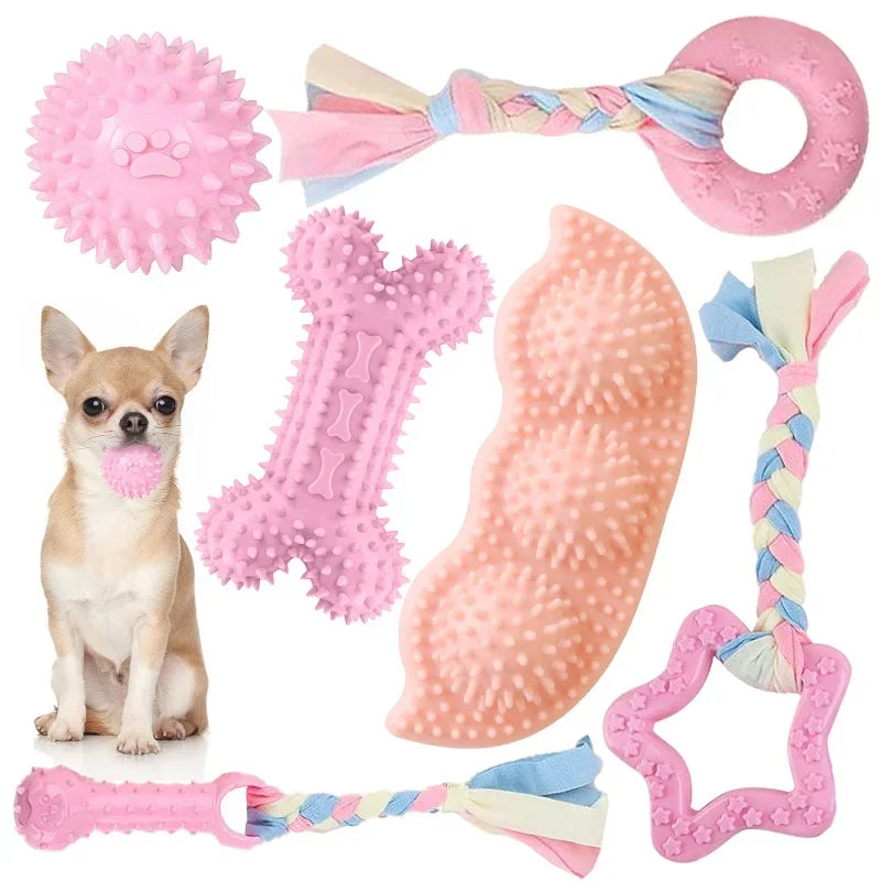 Trio Jouets à Mâcher – Hygiène Dentaire & Jeu Interactif 🦴🍩⚽🐶💛