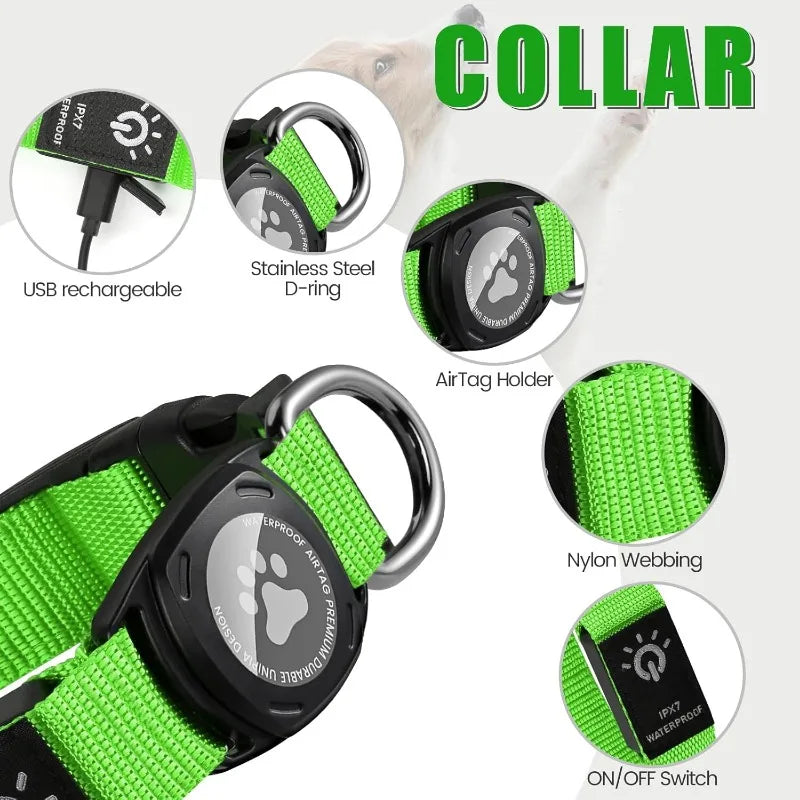 Collier LED avec Support AirTag – Sécurité Nocturne & Localisation Facile 🌙📍