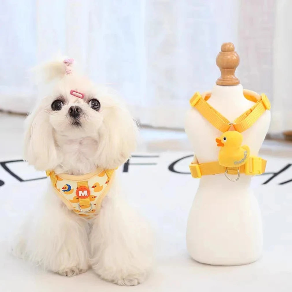 Harnais Canard Cartoon – Style Mignon & Confort Respirant 🐥🐶💛