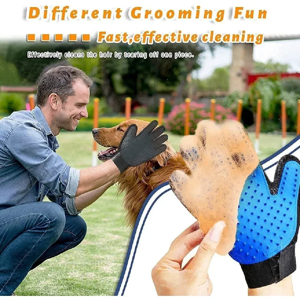 Pet Grooming Kit for Dog Cat Rabbit Fur 2-Sided Grooming Brush Bath Cleaning Glove De-Shedding De-Matting Pet Hair