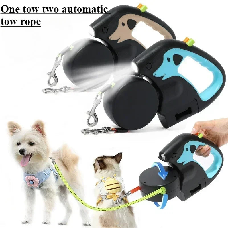 Laisse Double Rétractable 360° pour Deux Chiens