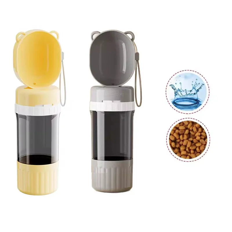 Bouteille 2-en-1 Eau & Nourriture – Hydratation & Repas en Déplacement 🚶‍♂️🐶💛