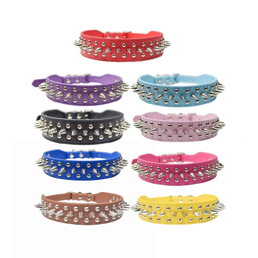 Punk Spiked Leather Collar – Rebel Style & Comfort 🐶💛