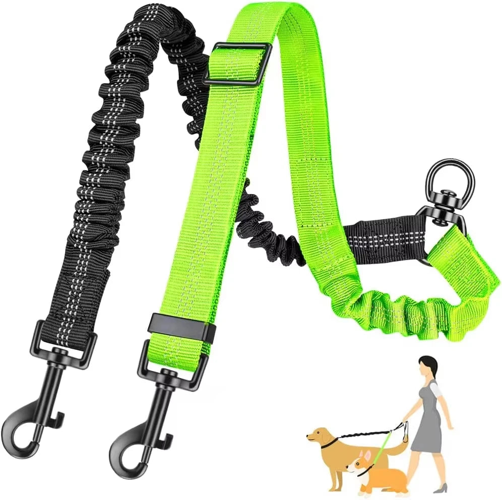Anti-Shock Double Leash Attachment – Walk 2 Dogs Stress-Free 🐶🐶💛